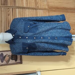 Vintage Oversized GEPETTO Denim Blue Silver Metallic Shimmery Blouse S